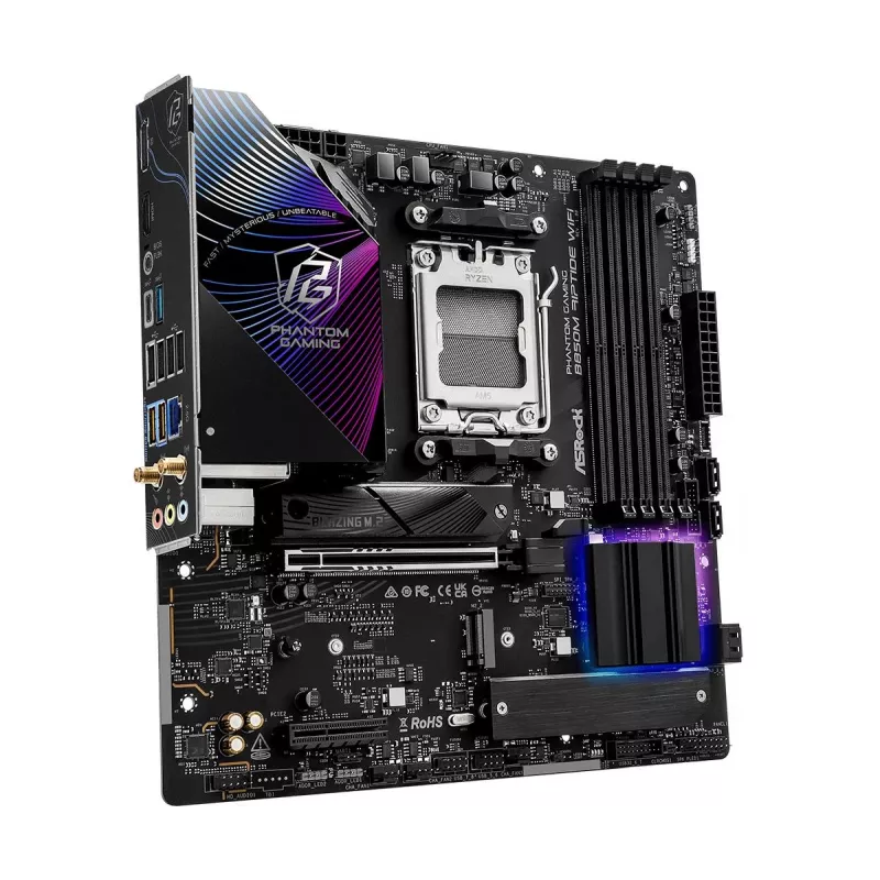 ASRock B850M Riptide WiFi pagrindinė plokštė AM5 AMD B850 4x DDR5 1x HDMI 2.1 TMDS/FRL 8G 1x DisplayPort 1.4 su DSC mATX