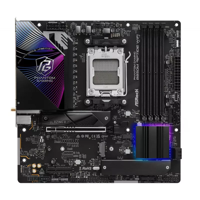 ASRock B850M Riptide WiFi pagrindinė plokštė AM5 AMD B850 4x DDR5 1x HDMI 2.1 TMDS/FRL 8G 1x DisplayPort 1.4 su DSC mATX