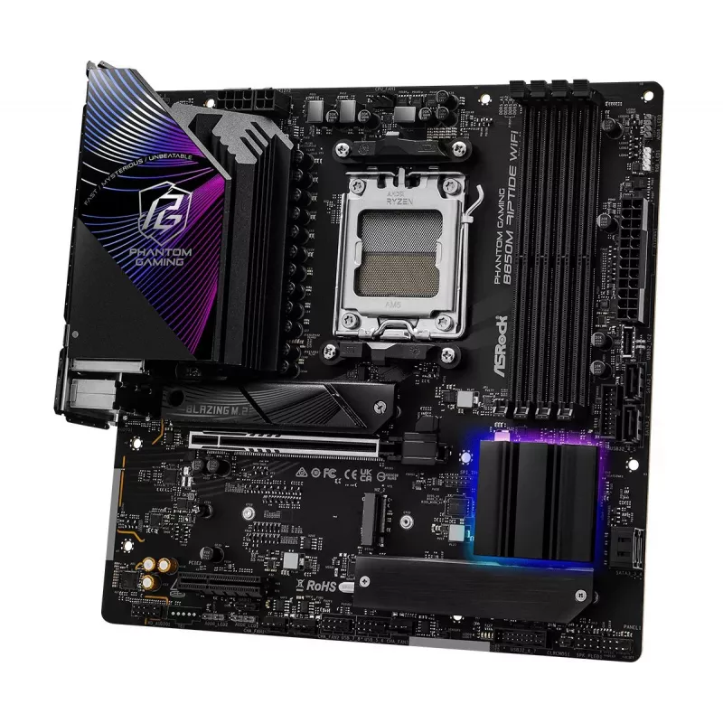 ASRock B850M Riptide WiFi pagrindinė plokštė AM5 AMD B850 4x DDR5 1x HDMI 2.1 TMDS/FRL 8G 1x DisplayPort 1.4 su DSC mATX