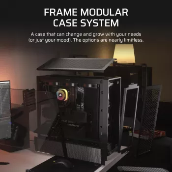 PC korpusas CORSAIR FRAME 4000D RS Midi Tower — juodas, EATX, grūdintas stiklas, USB-C, 3×120 mm priekiniai ventiliatoriai