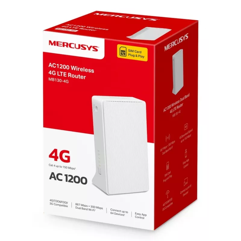 MERCUSYS Mb130-4g belaidis maršrutizatorius Ethernet dual-band (2,4 GHz / 5 GHz) - baltas