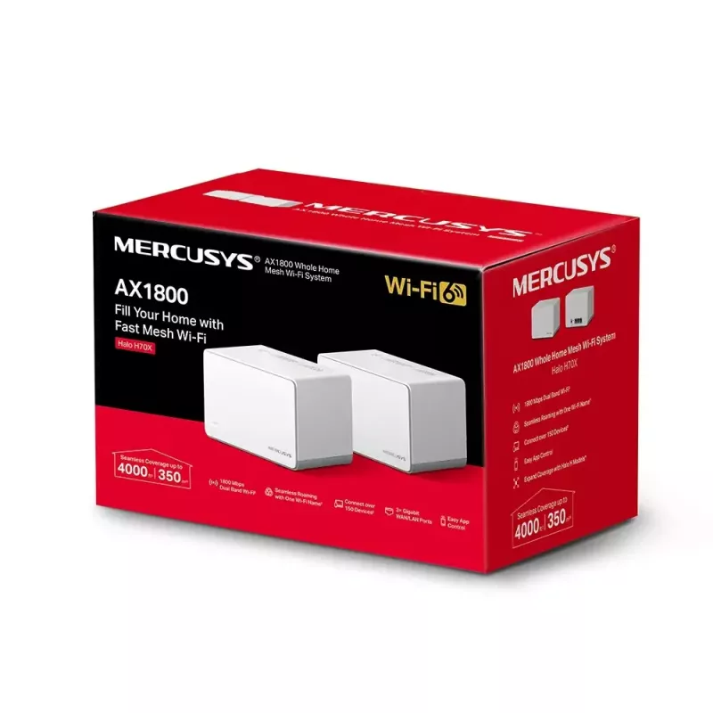 Mercusys HALO H70X dviejų vienetų „Mesh“ sistema, dviejų juostų „Wi‑Fi 6“
