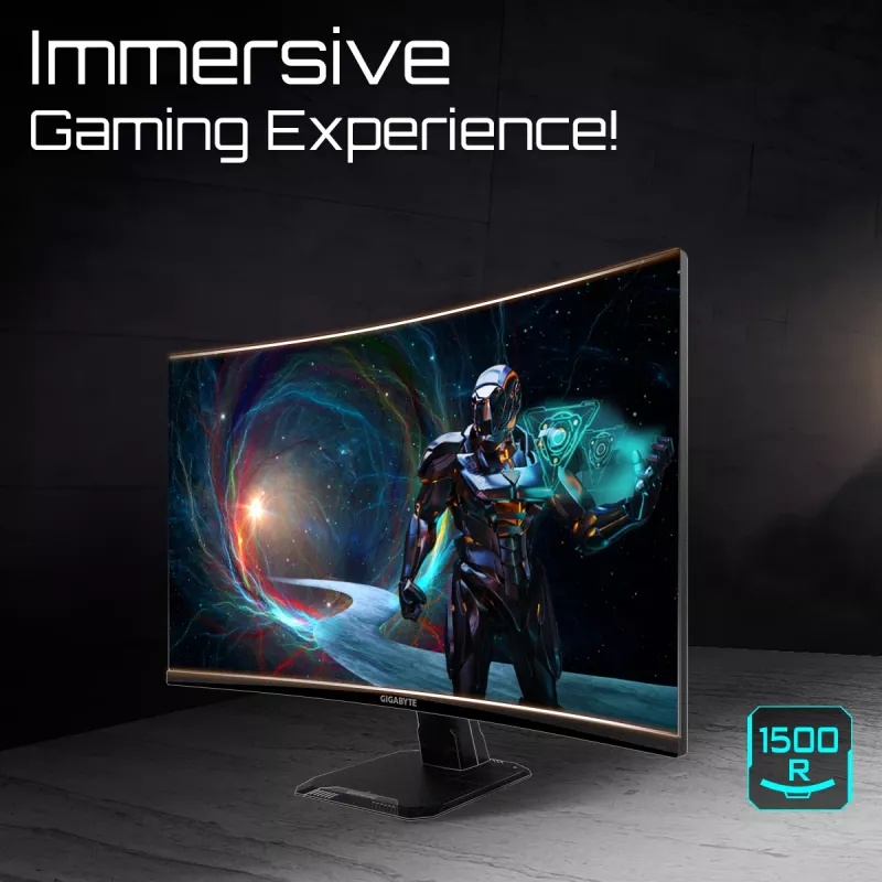 GIGABYTE GS27QCA 27 colių QHD lenktas žaidimų monitorius - 2560 x 1440, 180Hz, 1ms, 250 cd/m², FreeSync, HDR Ready, HDMI 2.0, Displayport 1.4