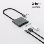 USB Type-C šakotuvas TP-Link UH3020C — 3 prievadai (HDMI, USB-A, USB-C), 5 Gbit/s, HDMI 4K@60Hz, PD iki 100W, aliuminis, 0,18 m laidas