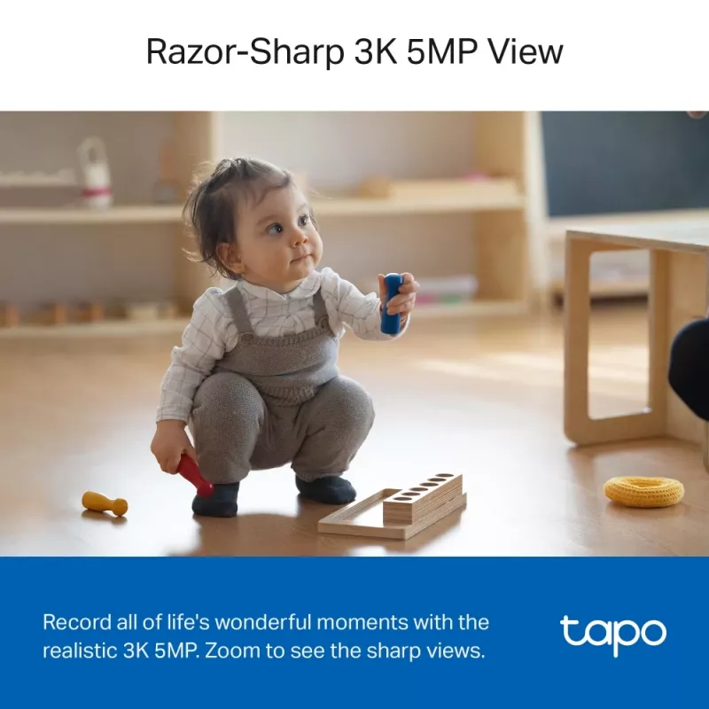 TP-Link Tapo Pan/Tilt AI namų apsaugos „Wi-Fi“ kamera, 3K 5MP, 2.4 GHz, horizontali 360°
