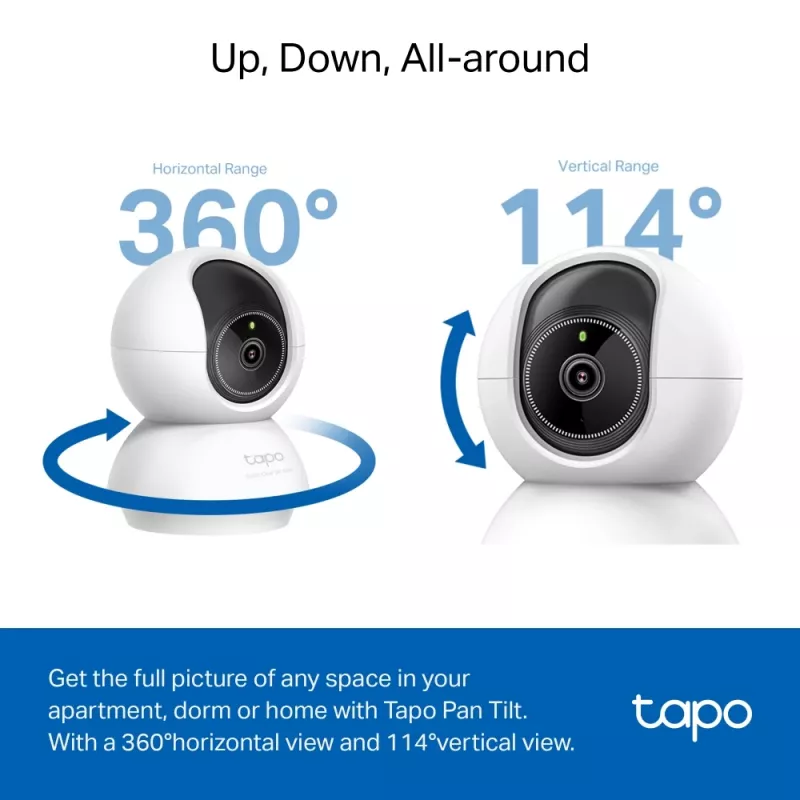 TP-Link Tapo Pan/Tilt AI namų apsaugos „Wi-Fi“ kamera, 3K 5MP, 2.4 GHz, horizontali 360°