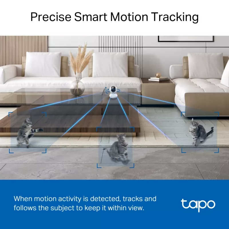TP-Link Tapo Pan/Tilt AI namų apsaugos „Wi-Fi“ kamera, 3K 5MP, 2.4 GHz, horizontali 360°