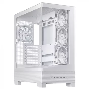 PC korpusas ASUS A31 Plus TG ARGB WHITE Midi Tower — ATX, grūdintas stiklas, ARGB, 3x120mm + 1x120mm ventiliatoriai, 38 cm vaizdo plokštė, 165 mm CPU aušintuvas