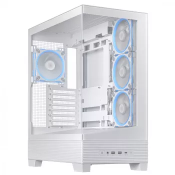 PC korpusas ASUS A31 Plus TG ARGB WHITE Midi Tower — ATX, grūdintas stiklas, ARGB, 3x120mm + 1x120mm ventiliatoriai, 38 cm vaizdo plokštė, 165 mm CPU aušintuvas