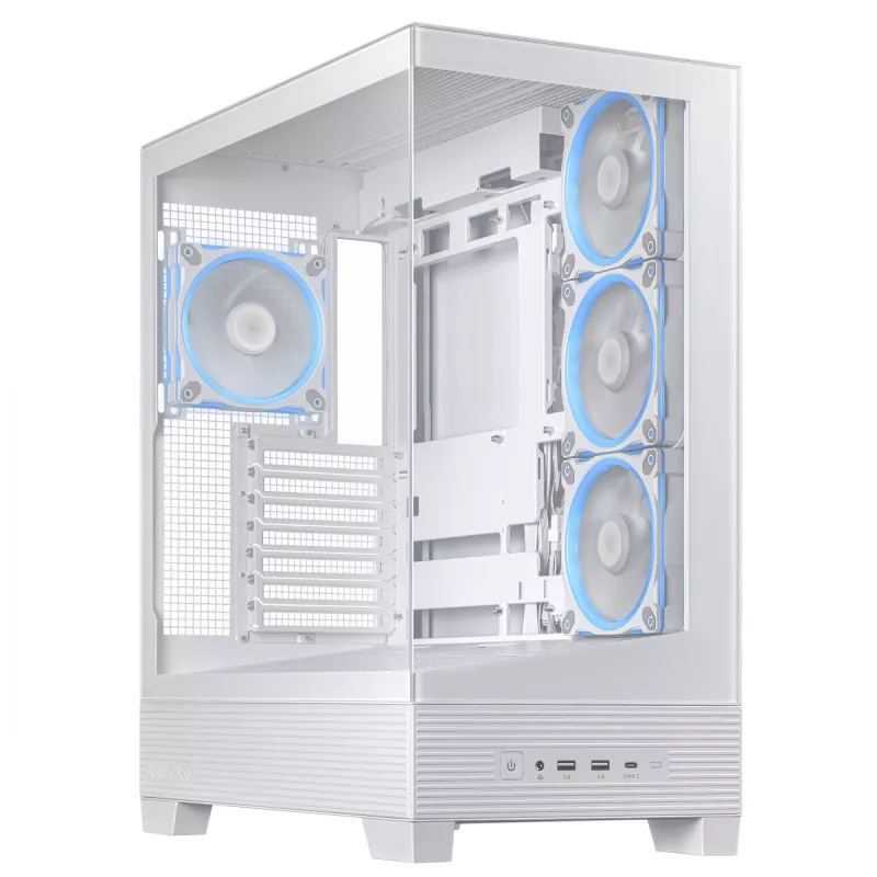 PC korpusas ASUS A31 Plus TG ARGB WHITE Midi Tower — ATX, grūdintas stiklas, ARGB, 3x120mm + 1x120mm ventiliatoriai, 38 cm vaizdo plokštė, 165 mm CPU aušintuvas