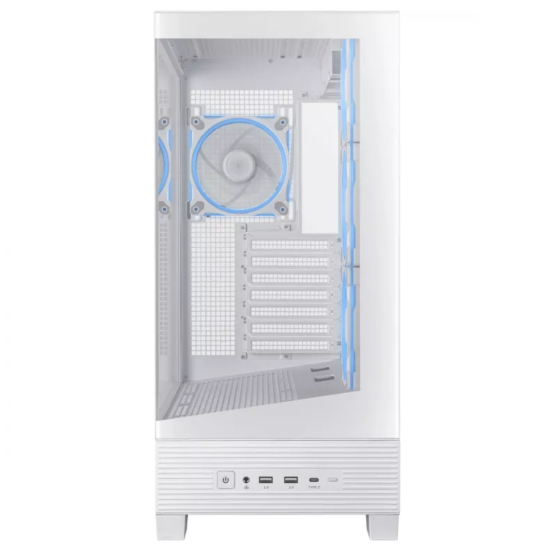 PC korpusas ASUS A31 Plus TG ARGB WHITE Midi Tower — ATX, grūdintas stiklas, ARGB, 3x120mm + 1x120mm ventiliatoriai, 38 cm vaizdo plokštė, 165 mm CPU aušintuvas