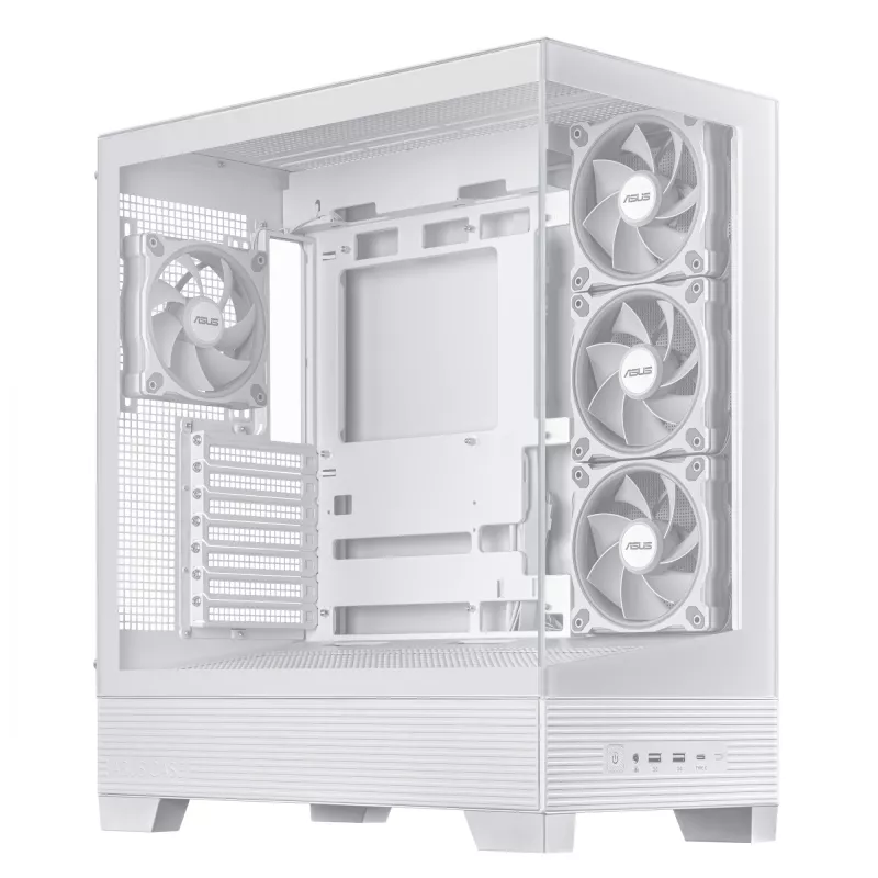 PC korpusas ASUS A31 Plus TG ARGB WHITE Midi Tower — ATX, grūdintas stiklas, ARGB, 3x120mm + 1x120mm ventiliatoriai, 38 cm vaizdo plokštė, 165 mm CPU aušintuvas