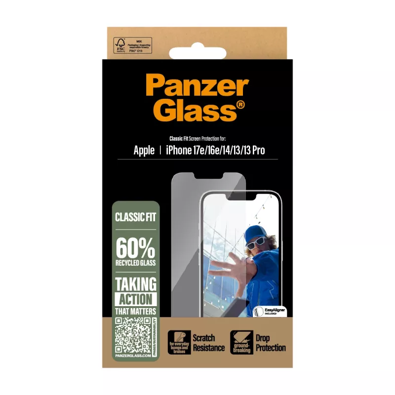 PanzerGlass® Screen Protector iPhone 17e | 16e | 14 | 13 | 13 Pro Classic Fit su EasyAligner