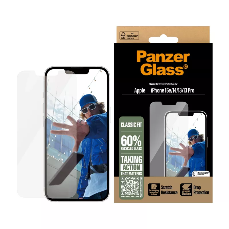 PanzerGlass® Screen Protector iPhone 17e | 16e | 14 | 13 | 13 Pro Classic Fit su EasyAligner