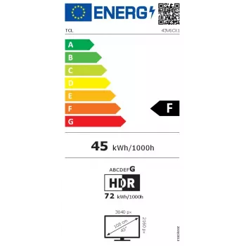 Televizorius TCL V6C 43 colių 4K Ultra HD DLED, Direct‑LED, Google TV, HDR10+, 3840×2160, 60Hz, 20W