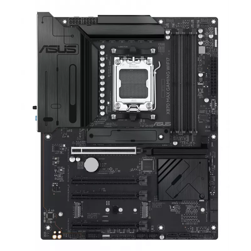 Pagrindinė plokštė ASUS X870 MAX GAMING WIFI7 ATX – AMD X870, Socket AM5, DDR5, 4 DIMM, 256 GB, Wi‑Fi 7, Bluetooth 5.4, 3 M.2, 2x USB4 Gen3x2