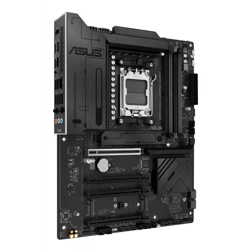 Pagrindinė plokštė ASUS X870 MAX GAMING WIFI7 ATX – AMD X870, Socket AM5, DDR5, 4 DIMM, 256 GB, Wi‑Fi 7, Bluetooth 5.4, 3 M.2, 2x USB4 Gen3x2