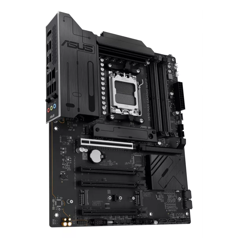 Pagrindinė plokštė ASUS X870 MAX GAMING WIFI7 ATX – AMD X870, Socket AM5, DDR5, 4 DIMM, 256 GB, Wi‑Fi 7, Bluetooth 5.4, 3 M.2, 2x USB4 Gen3x2