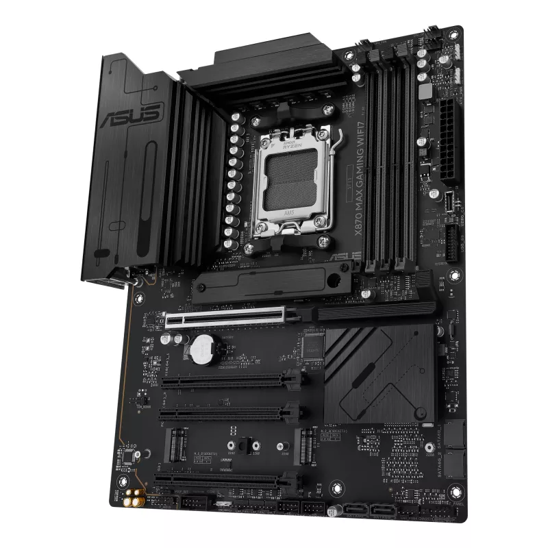 Pagrindinė plokštė ASUS X870 MAX GAMING WIFI7 ATX – AMD X870, Socket AM5, DDR5, 4 DIMM, 256 GB, Wi‑Fi 7, Bluetooth 5.4, 3 M.2, 2x USB4 Gen3x2