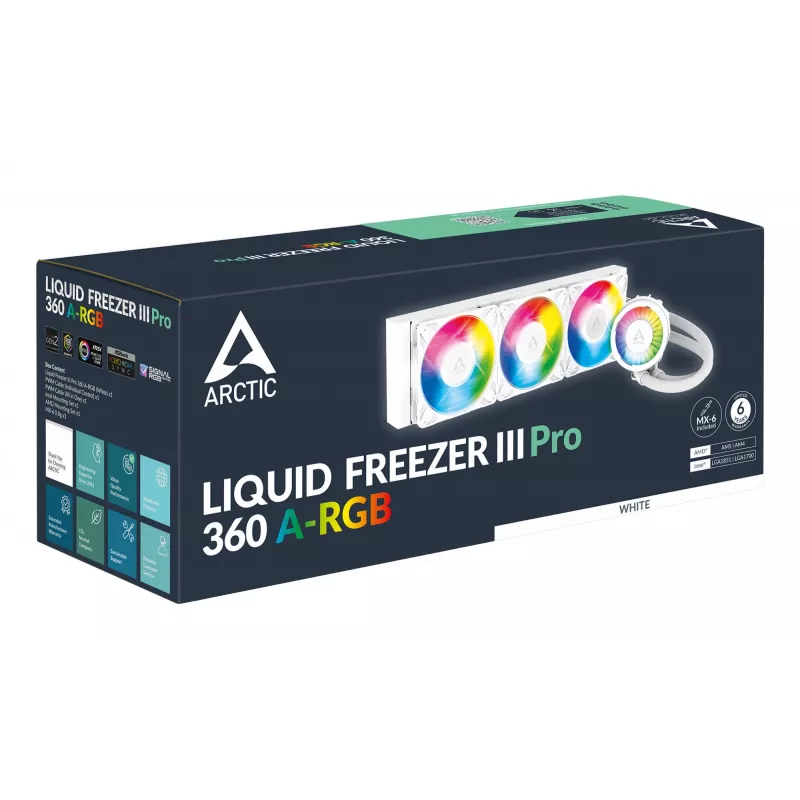 ARCTIC Liquid Freezer III Pro 360 A-RGB (Balta) – Universalus viskas viename CPU vandens aušintuvas su A-RGB