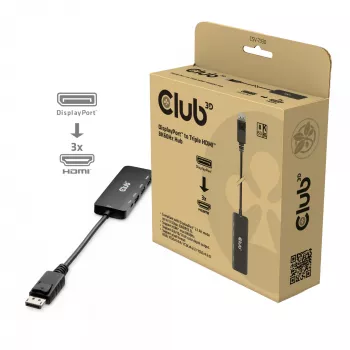 CLUB3D DisplayPort™ į Trigubą HDMI™ 8K60Hz Hub, DisplayPort, HDMI, 2.1b/1.4a, 13.5 Mbit/s, 120 Hz, 3840 x 2160, 7680 x 4320