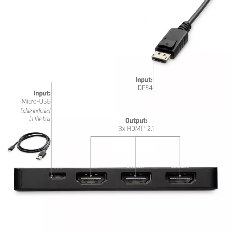 CLUB3D DisplayPort™ į Trigubą HDMI™ 8K60Hz Hub, DisplayPort, HDMI, 2.1b/1.4a, 13.5 Mbit/s, 120 Hz, 3840 x 2160, 7680 x 4320