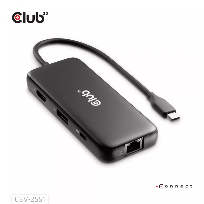 CLUB3D 8-1 Nešiojama USB Type-C 10Gbps stotelė su HDMI ir DisplayPort 8K30Hz PD iki 100W