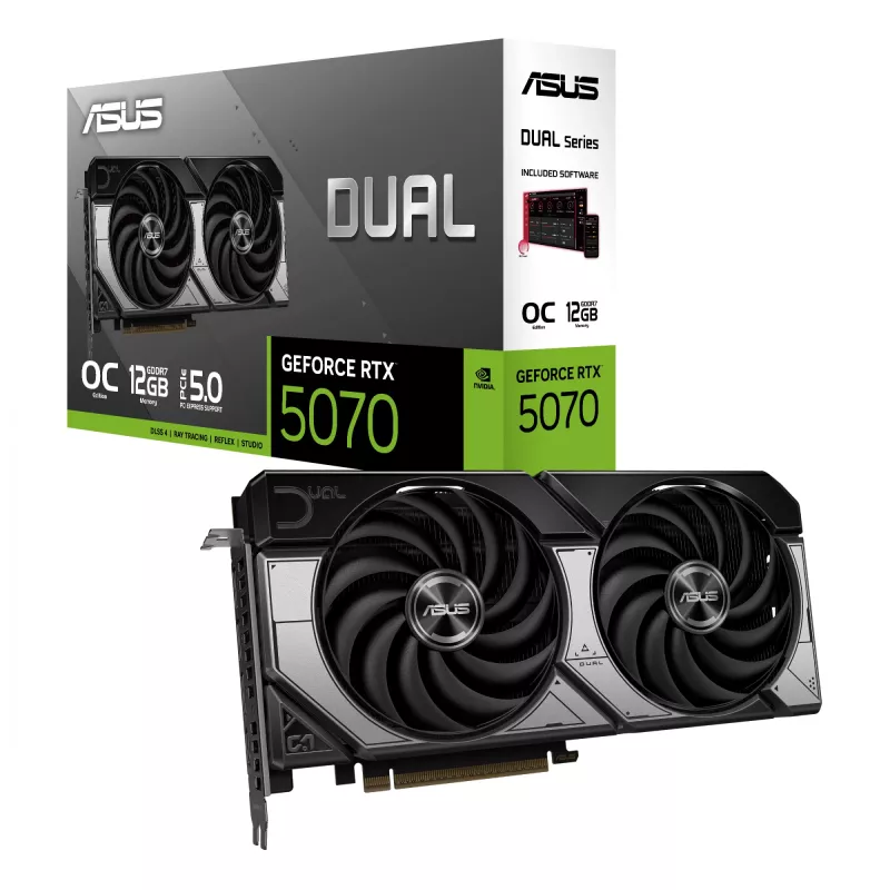 Vaizdo plokštė ASUS GeForce RTX 5070 — 12 GB GDDR7, PCIe 5.0, 192 bitų, 3x DisplayPort 2.1b, 1x HDMI 2.1b