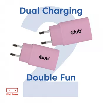 CLUB3D 2 vnt. USB-C įkroviklis 30 W, rožinis, vidaus, AC