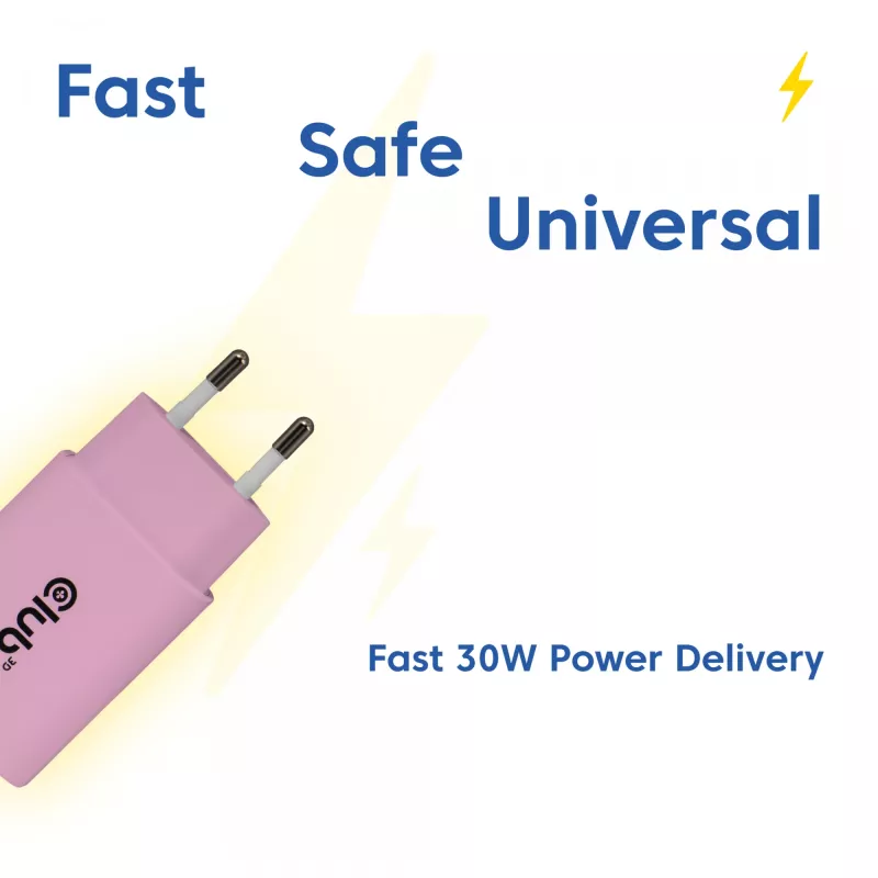 CLUB3D 2 vnt. USB-C įkroviklis 30 W, rožinis, vidaus, AC