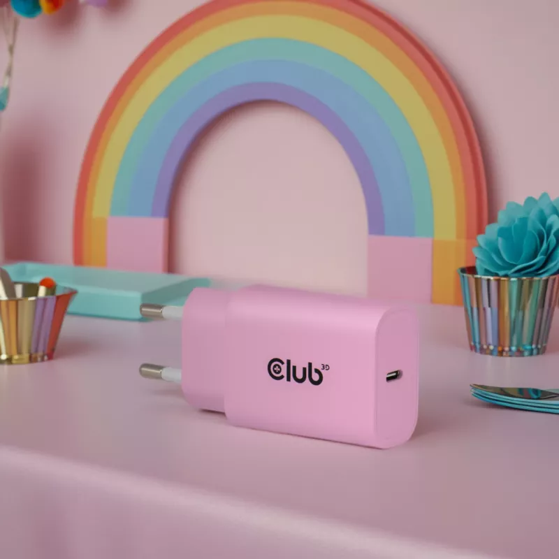 CLUB3D 2 vnt. USB-C įkroviklis 30 W, rožinis, vidaus, AC