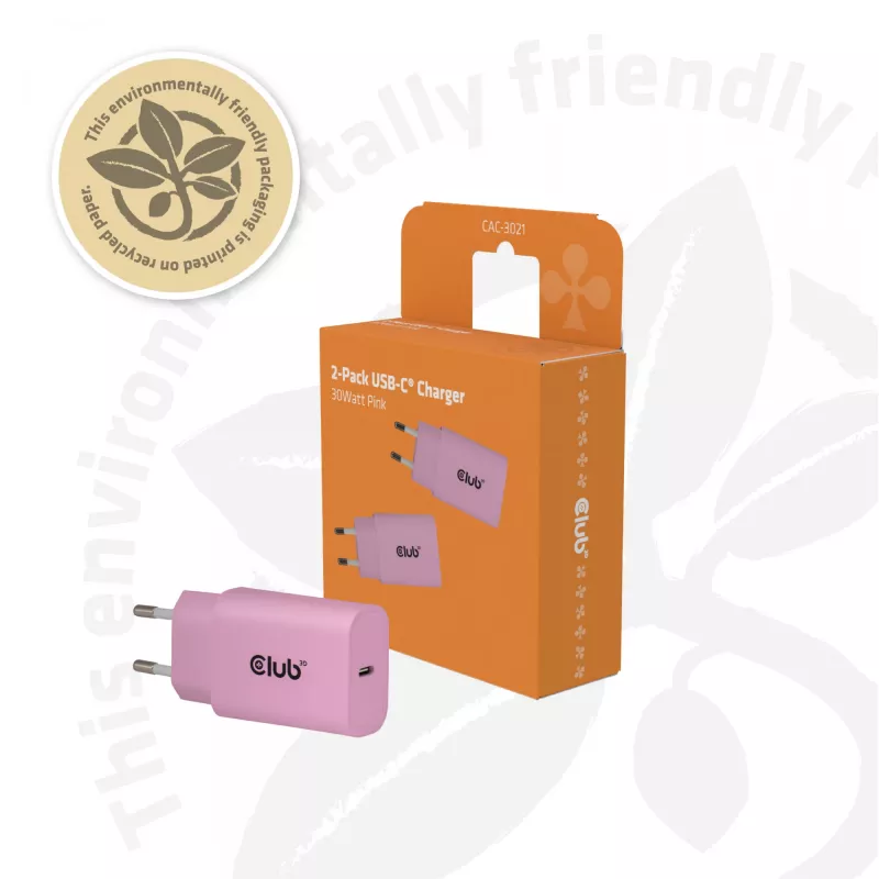 CLUB3D 2 vnt. USB-C įkroviklis 30 W, rožinis, vidaus, AC