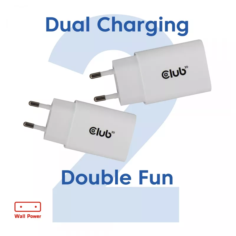 USB-C įkroviklis 2 vnt. komplektas CLUB3D CAC-3020, 30 W, baltas