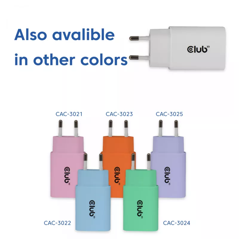USB-C įkroviklis 2 vnt. komplektas CLUB3D CAC-3020, 30 W, baltas