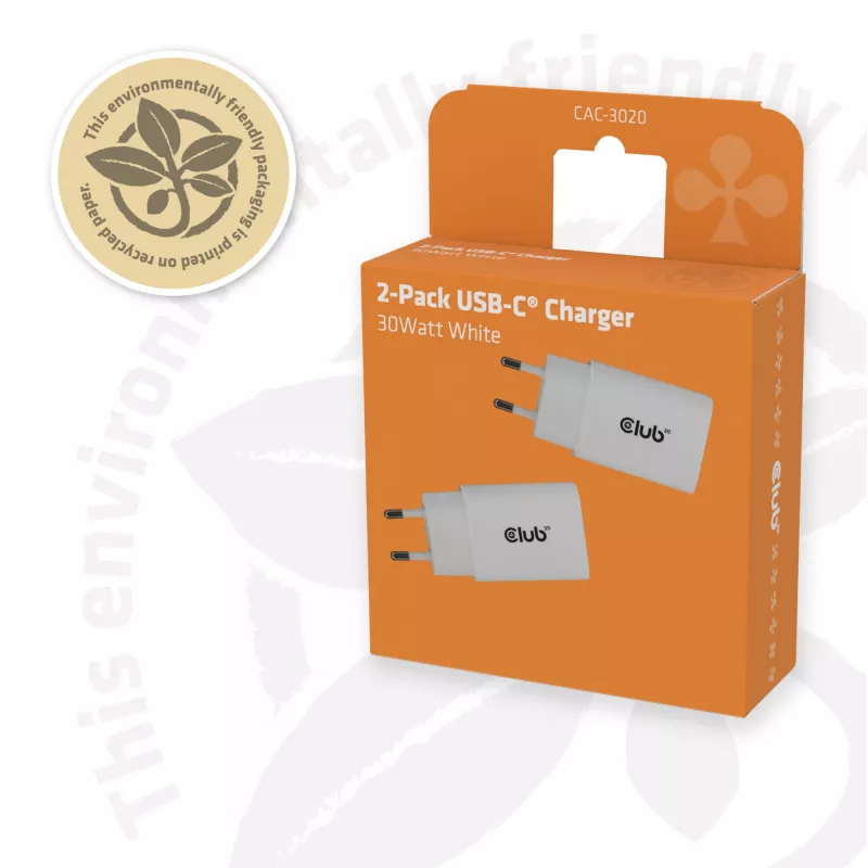 USB-C įkroviklis 2 vnt. komplektas CLUB3D CAC-3020, 30 W, baltas