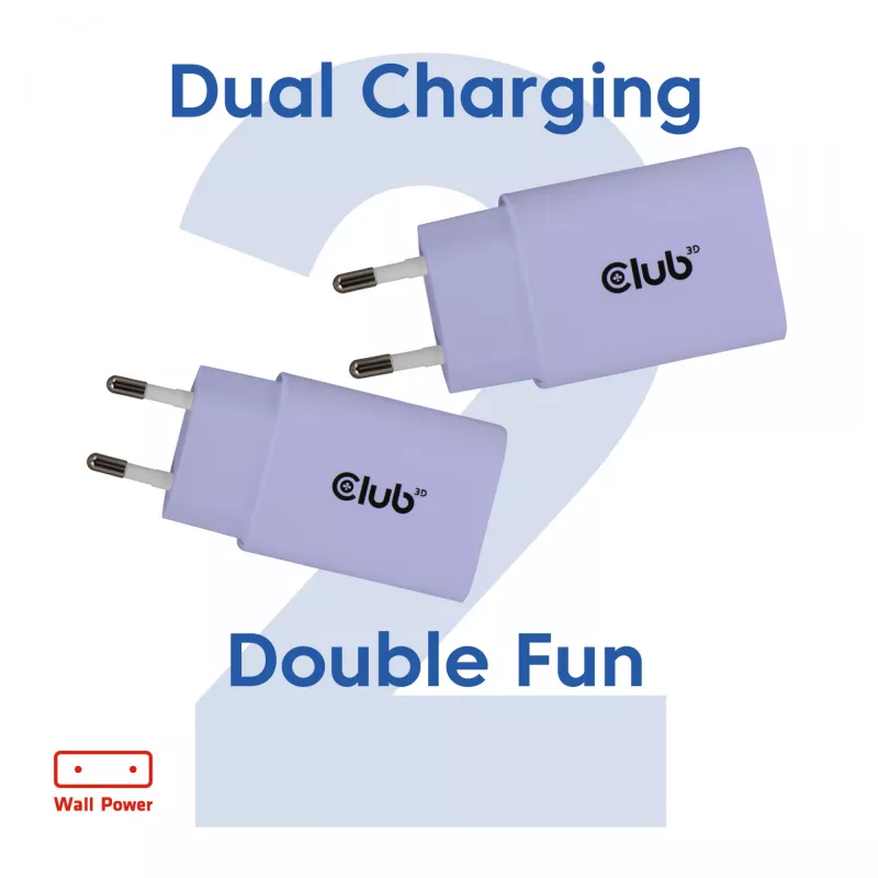 Club 3D USB-C įkroviklis 30W 2 vnt. kompaktiškas telefonams ir planšetėms