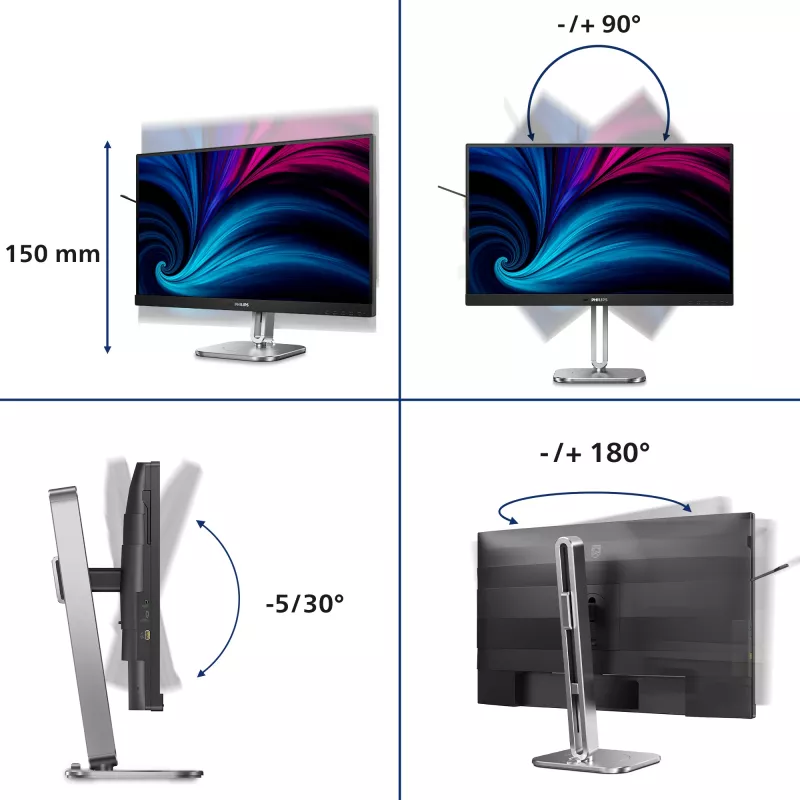 Philips 4000 serijos 27B2N4500/00 monitorius 68,6 cm (27 colių) 2560 x 1440 pikselių Quad HD LCD pilkas
