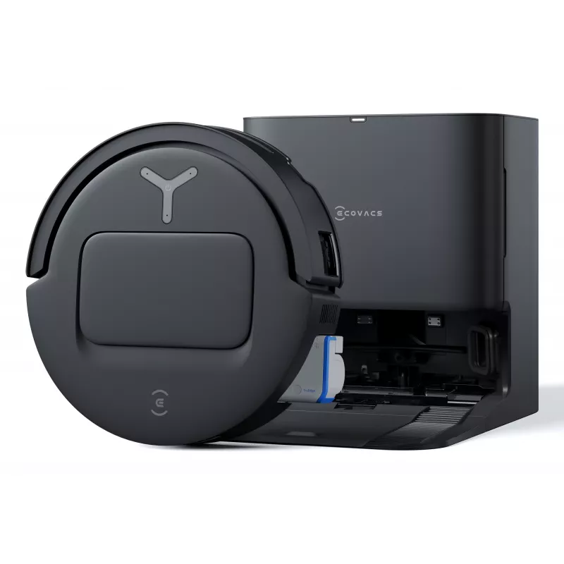 Robotinis dulkių siurblys Ecovacs Deebot T80 Omni — be maišelio, 3 L dulkėms, 0,11 L vandeniui, 6400 mAh, 297 min veikimo, juodas