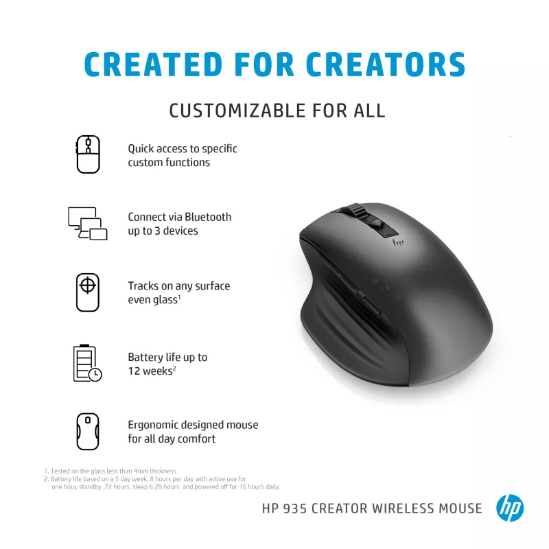 HP 930 Creator Wireless Mouse, dešinei rankai, Bluetooth, 3000 DPI, sidabrinis