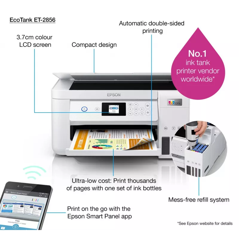 Epson EcoTank ET-2856 daugiafunkcis rašalinis spausdintuvas A4, 5760 x 1440 DPI, 33 ppm, Wi-Fi
