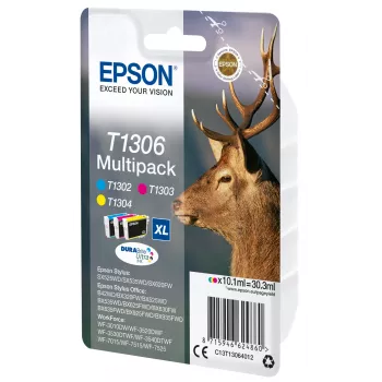 Epson Stag Multipack 3 spalvos T1306 DURABrite Ultra rašalas, didelės talpos (XL), Cianganas, Purpurinė, Geltona, pigmentinis rašalas, 10,1 ml, 1 vnt., kelių spalvų rinkinys