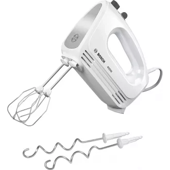 Rankinis plaktuvas Bosch MFQ24200 – 400 W, 4 greičiai, turbo, šlifuotas plienas/baltas