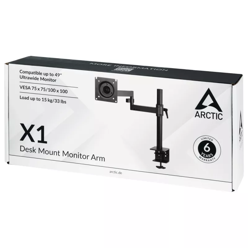 ARCTIC X1 - Stovo laikiklis monitoriui, spaustuvas, 10 kg, 101,6 cm (40 colių), 109,2 cm (43 colių), 100 x 100 mm, Juoda