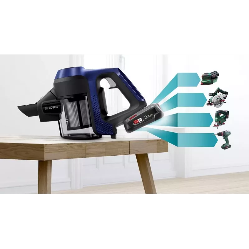 Bosch Serie 6 BBS611MAT belaidis dulkių siurblys 2-in-1, 18 V, 0,3 L, mėlynas
