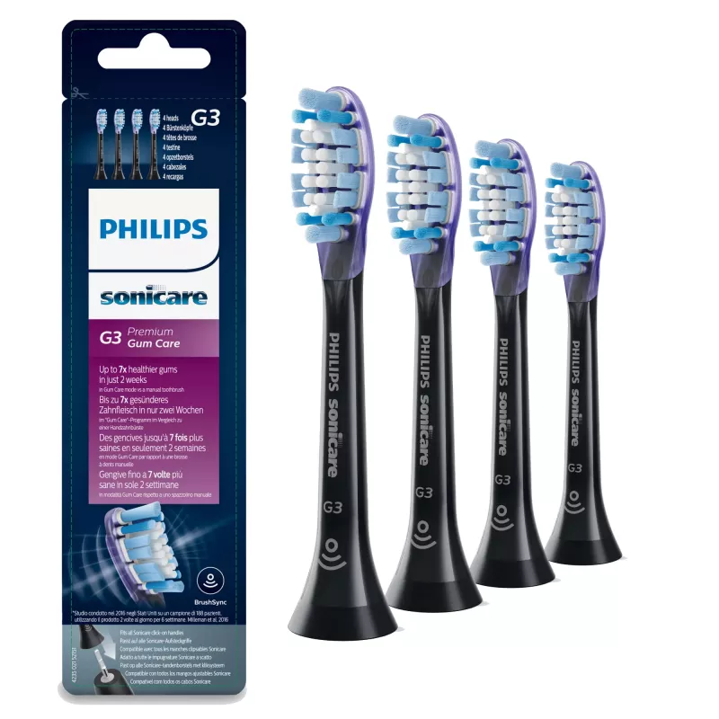 Philips G3 Premium Gum Care HX9054/33 4 vienetų keičiamų šepetėlių galvučių rinkinys juodas