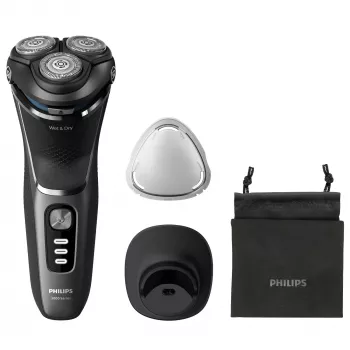 Elektrinis skustuvas Philips 3000 Series S3343/13 – 3 galvutės, šlapias ir sausas, 60 min baterija, PowerCut ašmenys