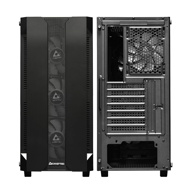 Korpusas CHIEFTEC GS-01B-OP Tower Juodas – grūdintas stiklas, RGB ventiliatoriai, tinka ATX/Micro-ATX, GPU iki 320 mm