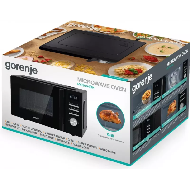 Mikrobangų krosnelė kombinuota Gorenje MO20A4BH – 20 L, 800 W, juoda, 5 galios lygiai