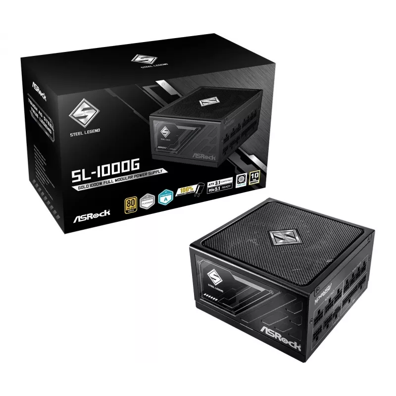 Maitinimo blokas ASROCK SL-1000G Steel Legend 1000 W 20+4 pin ATX 80 PLUS Gold Juodas