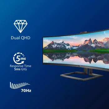 Philips P Line 32:9 SuperWide lenktas LCD monitorius 499P9H/00, 124 cm (48,8 colio), 5120 x 1440 pikselių, UltraWide Dual Quad HD, LCD, 5 ms, Juodas